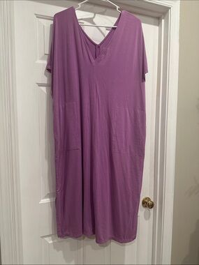 Lavender Pink V-Neck Maxi Dress with Pockets